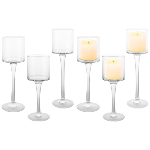 MUXHEL 6 Stück Teelichthalter Glas, Teelichtgläser Glas, Kerzenständer Kerzenhalter, Elegantes Kerzenglas Hoch, Windlicht Kerzenhalter, Für Hochzeit Party Esstisch Tischdeko, 20/23 / 26cm von MUXHEL