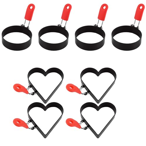 MUXHEL 8 Stück Spiegeleiform 3 Zoll, Pancake Form, Eierringe Edelstahl, spiegeleierformen für die pfanne, Antihaft Eierformer, Spiegelei Formen, Edelstahl Egg Rings, Spiegeleiform Mit Klappgriffen von MUXHEL