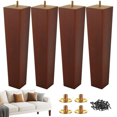 MUXHEL Möbelbeine aus Holz, 30,5 cm, quadratisch, Sofa-Beine, Couchbeine, braune Möbel-Ersatzfüße für Bankbeine, Stuhlbeine, Sofabeine, Schrankbeine, Bankbeine, Bettbeine, 4 Stück von MUXHEL
