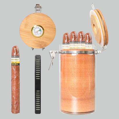 MUXIANG Zigarrenglas-Humidor mit Schnalle, Bambusdeckel-Humidor, kostenloser Humidor und Zedernspäne CG0031 MUXIANG Zigarrenglas-Humidor mit Schnalle, Bambusdeckel-Humidor, kostenloser Humidor und Zedernspäne CG0031 von MUXIANG