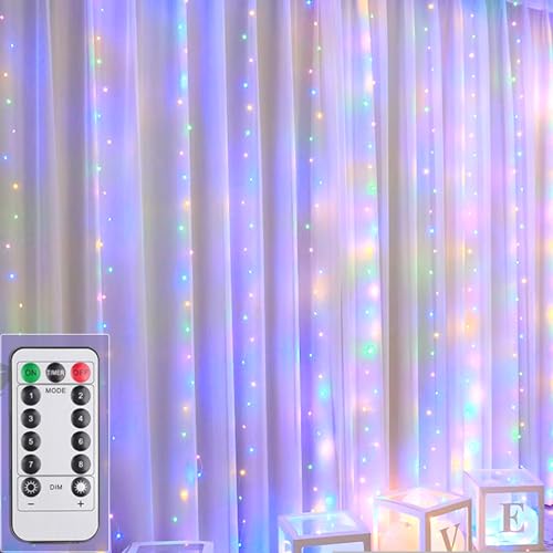 100LED Lichtervorhang Mehrfarbig, 3mx1m Lichterkettenvorhang USB 8 Modi LED Lichterkette mit 12 Haken Fernbedienung Timer verstellbare Helligkeit für Weihnachten Party Innen und außen Deko 100LED Lichtervorhang Mehrfarbig, 3mx1m Lichterkettenvorhang USB 8 Modi LED Lichterkette mit 12 Haken Fernbedienung Timer verstellbare Helligkeit für Weihnachten Party Innen und außen Deko von MUXIJIA