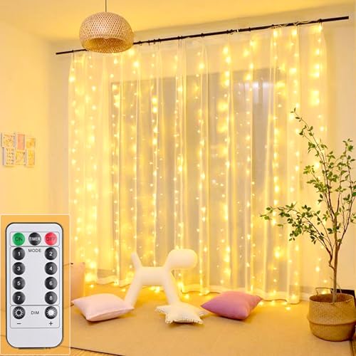 100LED Lichtervorhang Warmweiß, 3mx1m Lichterkettenvorhang USB 8 Modi LED Lichterkette mit 12 Haken Fernbedienung Timer verstellbare Helligkeit für Weihnachten Party Innen und außen Deko 100LED Lichtervorhang Warmweiß, 3mx1m Lichterkettenvorhang USB 8 Modi LED Lichterkette mit 12 Haken Fernbedienung Timer verstellbare Helligkeit für Weihnachten Party Innen und außen Deko von MUXIJIA