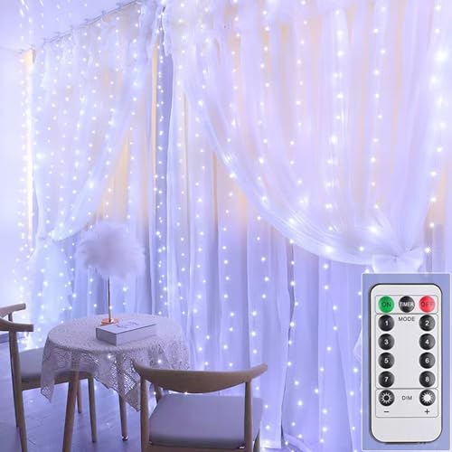 100LED Lichtervorhang weiß, 3mx1m Lichterkettenvorhang USB 8 Modi LED Lichterkette mit 12 Haken Fernbedienung Timer verstellbare Helligkeit für Weihnachten Party Innen und außen Deko 100LED Lichtervorhang weiß, 3mx1m Lichterkettenvorhang USB 8 Modi LED Lichterkette mit 12 Haken Fernbedienung Timer verstellbare Helligkeit für Weihnachten Party Innen und außen Deko von MUXIJIA