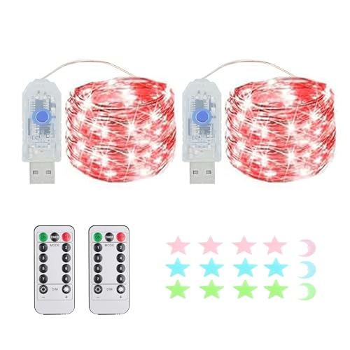 2 Stück LED Lichterkette, 100LED 10M / 34Ft 8 Modi USB lichterkette außen/innen Wasserdichte mit Fernbedienung für Schlafzimmer, Hof, Hochzeit, Weihnachten, DIY etc (rot) von MUXIJIA