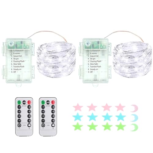 2 Stück LED Lichterkette, 200LED 20M / 67Ft 8 Modi, Batteriebetrieb lichterkette außen/innen Wasserdichte mit Fernbedienung für Schlafzimmer, Hof, Hochzeit, Weihnachten, DIY etc (weiß) von MUXIJIA