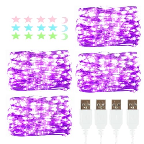 4 Stück LED Lichterkette, 30LED 3M / 9.8Ft USB lichterkette außen/innen Wasserdichte für Schlafzimmer, Hof, Hochzeit, Weihnachten, DIY etc (lila) von MUXIJIA