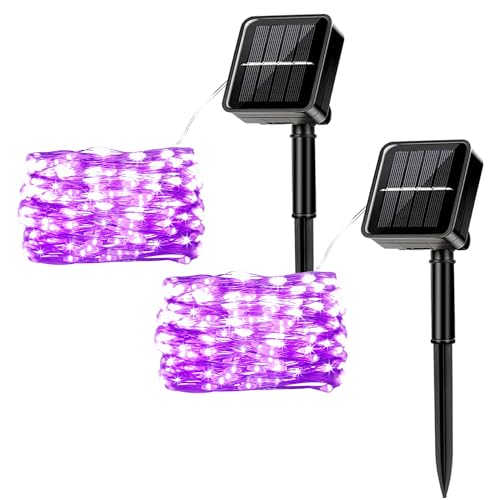MUXIJIA 2 Stück Solar-Lichterketten für den Außenbereich, 12M / 40Ft 100 LEDS-wasserdichte Lichterketten 8-Modus-Solar-Lichterketten zum Dekorieren von Garten, Terrasse, Hof, Party (Lila) von MUXIJIA