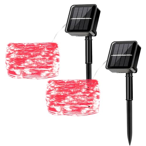 MUXIJIA 2 Stück Solar-Lichterketten für den Außenbereich, 12M / 40Ft 100 LEDS-wasserdichte Lichterketten 8-Modus-Solar-Lichterketten zum Dekorieren von Garten, Terrasse, Hof, Party (Rot) von MUXIJIA