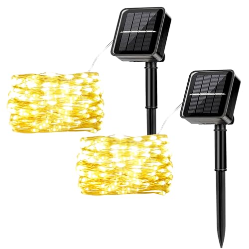 MUXIJIA 2 Stück Solar-Lichterketten für den Außenbereich, 12M / 40Ft 100 LEDS-wasserdichte Lichterketten 8-Modus-Solar-Lichterketten zum Dekorieren von Garten, Terrasse, Hof, Party (warmweiß) von MUXIJIA