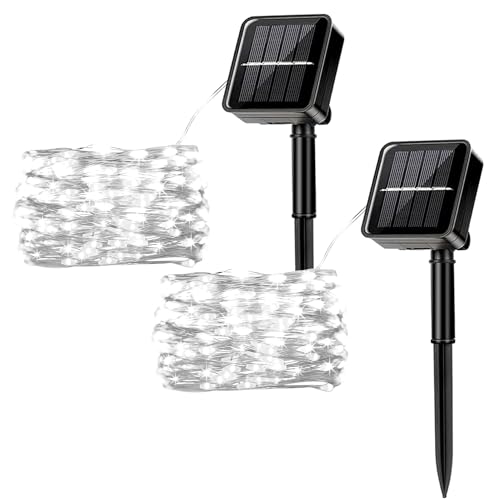 MUXIJIA 2 Stück Solar-Lichterketten für den Außenbereich, 22M / 72Ft 200 LEDS-wasserdichte Lichterketten 8-Modus-Solar-Lichterketten zum Dekorieren von Garten, Terrasse, Hof, Party (Weiß) von MUXIJIA