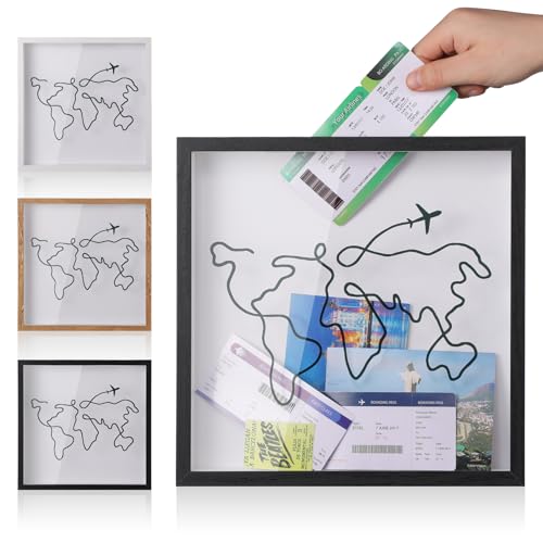 MUXIUNT Reiseabenteuer-Archiv-Schattenbox für Erinnerungen, 20,3 cm und 30,5 cm, Konzert-Reiseticket, Erinnerungsbox mit Schlitz oben, Life In a Shadow Box, Reiserahmen (Braun, 30,5 x 30,5 cm) von MUXIUNT