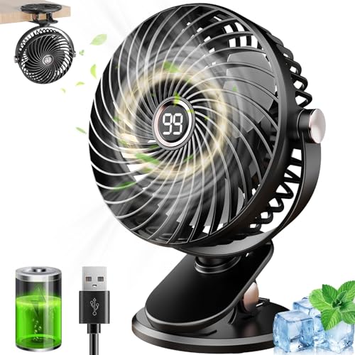 MUXIWOM Tischventilator USB Clip Ventilator Grow Leise Klein 6000mAh Akku Mini Ventilator Kleiner Ventilator, 5 Geschwindigkeiten 720° Drehung, Clipventilator für Zuhause Büro Camping(Schwarz) von MUXIWOM