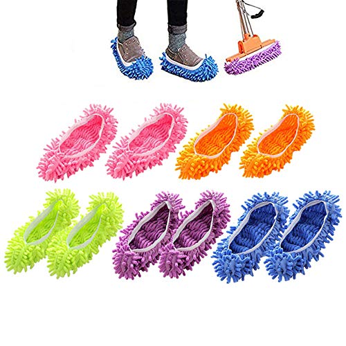 5 Paare Staubmopp Wischmop Bodenreiniger Hausschuhe Schuhreinigung Komfortable waschbar,MUXItrade Polieren Staubwischen reinigen Fuß Socken Schuhe Mop Hausschuhe Multifunktion in 5 Farben von MUXItrade