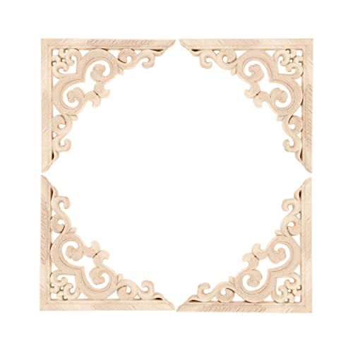 4Pcs Vintage Holz Geschnitzt Corner Flourish Applique Rahmen Möbel Wand Unlackiert für Haus Schrank Tür Dekor Handwerk 11*11cm von MUXSAM