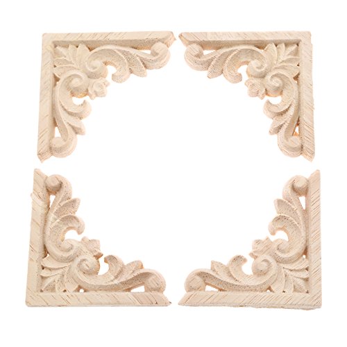 4Pcs Vintage Holz Geschnitzt Corner Flourish Applique Rahmen Möbel Wand Unlackiert für Haus Schrank Tür Dekor Handwerk 6*6cm von MUXSAM