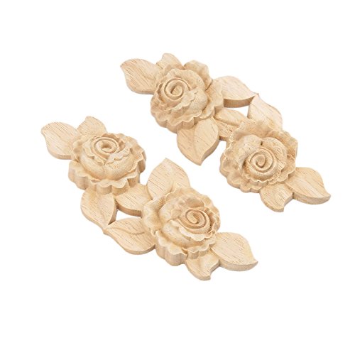 MUXSAM 2pcs 16.6 * 6.5cm Holz Skulptur Corner Flourish Onlay Dekoration Tür Rose Unpainted Europäischer Stil für Möbel Holzschnitzerei Applique Ornament Holz Möbel Wanddeko Holz von MUXSAM