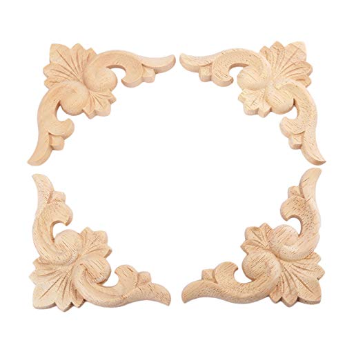MUXSAM 4pcs 8 * 8cm Europäischer Stil Holzskulptur Corner Flourish Applique Möbel Unlackiert Tür Dekoration von MUXSAM