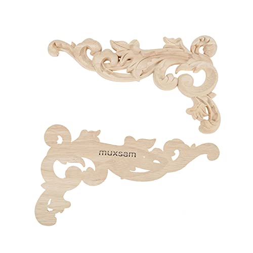 MUXSAM 2 stücke Holz Geschnitzt Ornament,Holzskulptur Blumenmuster Möbel Wohnung Deko Europäischer Stil Möbel Geschnitzte Holz Dekoration ohne Lack Handwerk für Möbel 19 * 11 * 0.8cm von MUXSAM