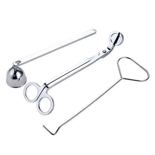 MUXSAM Kerzen-Zubehör-Set enthält Kerzenlöscher, Kerzendochtschneider und Kerzenkernhaken, Kerzenpflegeset, Kerzenwerkzeug-Set, 3 Stück, silberfarben von MUXSAM