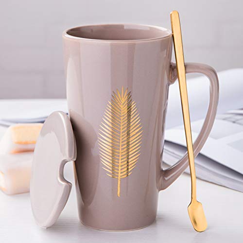 MUXUE Große Teetassen 500ml, Elegante Kaffeetasse mit Deckel und Löffel, Keramik Kaffee Tee Tasse für Freunden und Familien Als Überraschungsgeschenk（Grau） von MUXUE