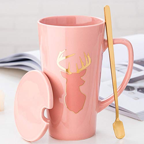 MUXUE Keramik Kaffeetasse, Große Teetassen mit Deckel und Löffel 500ml, Eleganter Milchbecher mit Henkel, Kreative Home & Office Geschenke für Freunden und Familien von MUXUE