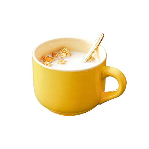 MUXUE Keramik Kaffeetasse, Große Teetassen mit Löffel 500ml, Elegante Haferflocken Frühstücksmilchbecher, Kreative Geschenke für Freunden und Familie （Gelb von MUXUE