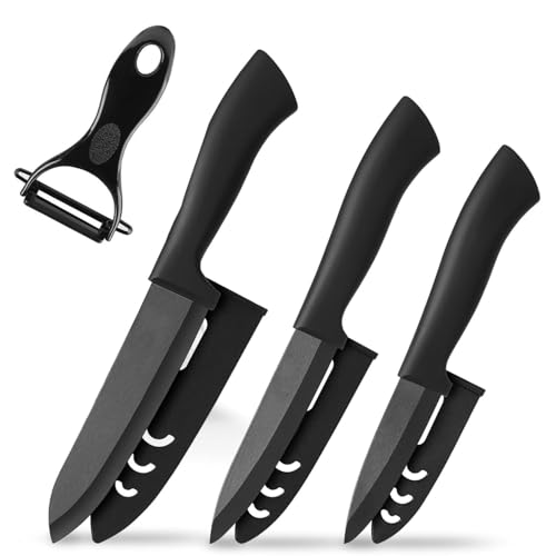 MUXUN Keramikmesser Set, Scharf 4er Pack Messerset, Mehrfunktionalmesser, Obstmesser, Gemüsemesser und 1 Sparschäler von MUXUN