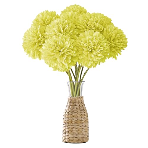 MUYAPAY 12 Stück Künstliche Hortensienblüten Künstliche Blumen Chrysantheme Kunstblumen Künstliche Kugel-Chrysanthemen Seide Pompon Chrysantheme, für Hausgarten Party,Hochzeits Deco(Gelb) von MUYAPAY