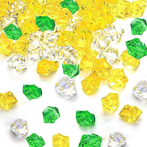 MUYAPAY 150 Stück falsche Crushed Ice Rocks,DIY Imitation Eiswürfel Acryl Kristallsteine Klar Farbige Steine​Diamant Kristall Edelsteine für Vasenfüllung,Hochzeitsdeko(Gelb/smaragdgrün/transparent) von MUYAPAY