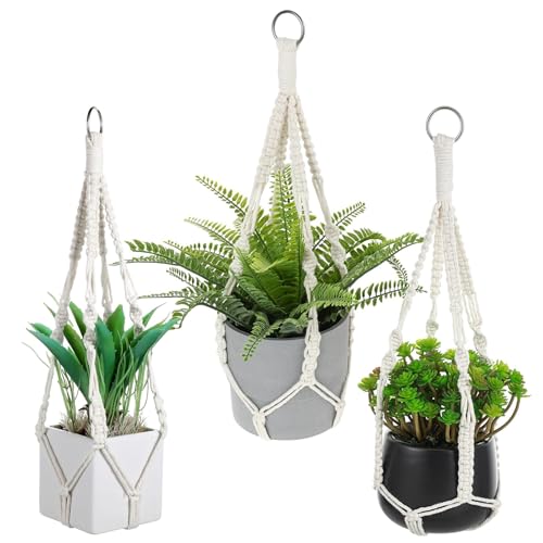 MUYAPAY 3 Stück Makramee Blumenampel Boho Deko Baumwollseil Hängeampel, Hängetopf Pflanzen für Innen Außen Decken Balkone Wanddekoration Hängetopf Büro Zimmerpflanzen Aesthetic von MUYAPAY