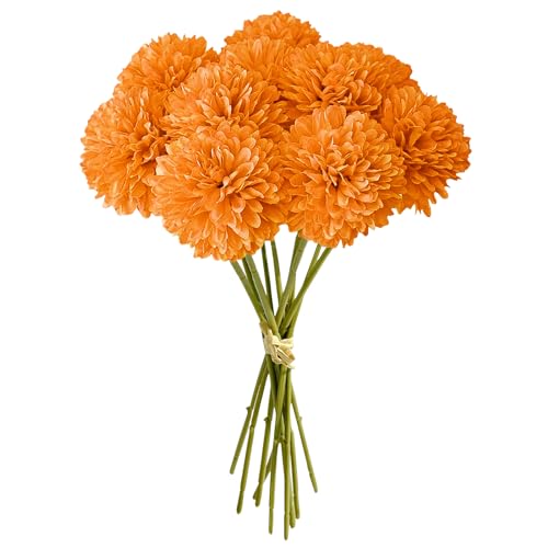 MUYAPAY 12 Stück Künstliche Hortensienblüten Künstliche Blumen Chrysantheme Kunstblumen Künstliche Kugel-Chrysanthemen Seide Pompon Chrysantheme, für Hausgarten Party,Hochzeits Deco (Orange) von MUYAPAY