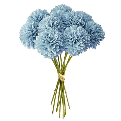 MUYAPAY 12 Stück Künstliche Hortensienblüten Künstliche Blumen Chrysantheme Kunstblumen Künstliche Kugel-Chrysanthemen Seide Pompon Chrysantheme, für Hausgarten Party,Hochzeits Deco (Blau) von MUYAPAY
