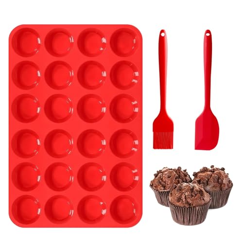 MUYAPAY Mini Muffins Backform,Silikon-Muffinform für 24 Tassen,Antihaft Minimuffinform, Cupcake Formen,BPA frei und spülmaschinenfest,für Mini Cupcakes, Brownies, Kuchen, Pudding (1 Stück) von MUYAPAY