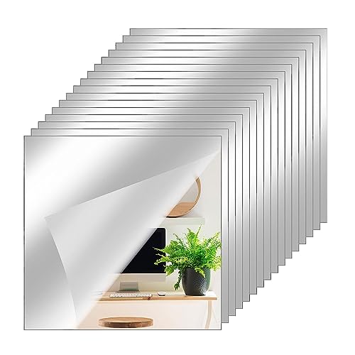 MUYAPAY 16 Stück Spiegelfliesen Selbstklebende Fliesenspiegel Spiegel zum Aufkleben Flexibler Spiegelfliesen Selbstklebend Wandaufkleber Klebespiegel für Schrank,für Bad,Schlaf,10 x 10 cm von MUYAPAY