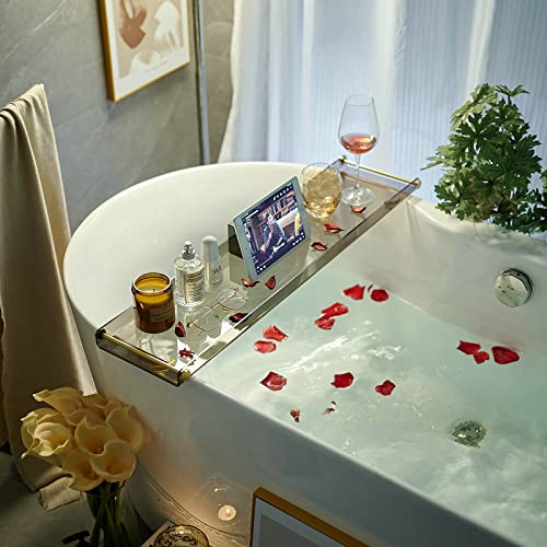 Badewannen-Caddy Tablett für Luxus-Badewannen-Tisch, Ablage für Dusche mit goldenen Griffen, passend für alle Badewannen von MUYEDRAIN