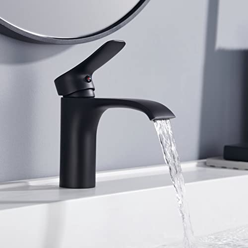 Wasserhahn Bad Schwarz Waschtischarmatur Schwarz - Wascharmatur Bad Schwarz aus Edelstahl - Mischbatterie Waschbecken Einhebel Waschtischarmatur Wasserfall von MUYEDRAIN