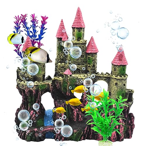 MUYG Aquarium-Schloss-Dekorationen, Harz-Schloss für Aquarien mit zufälliger Farbe, Pflanzen, Dekorzubehör für Süß- und Salzwasseraquarien (Rosa) von MUYG