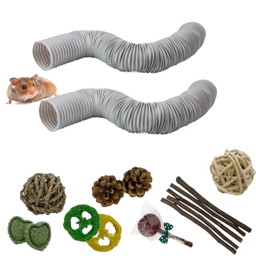 MUYG Hamster-Tunnel, Kunststoff, zusammenklappbar, mit Kauspielzeug, Trainingsversteck für Meerschweinchen, Meerschweinchen, Chinchillas, Ratten, Rennmäuse, Grau, 2 Stück von MUYG