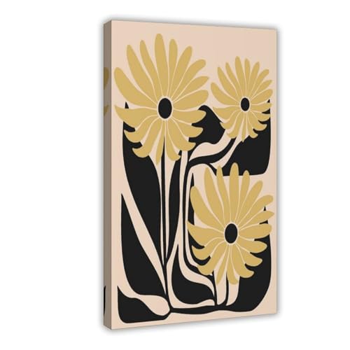 MUYGGAFF Abstrakter gelber Blumendruck, Leinwandposter, Wandkunst, Dekordruck, Bild Gemälde für Wohnzimmer, Schlafzimmer, Dekoration, 60 x 90 cm von MUYGGAFF