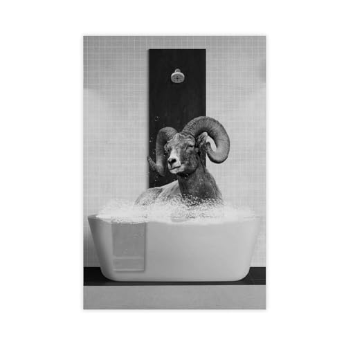 MUYGGAFF Badezimmer-Druck von Schafen in der Badewanne, Leinwand-Poster, Wandkunst, Dekordruck, Bild Gemälde für Wohnzimmer, Schlafzimmer, Dekoration, 60 x 90 cm von MUYGGAFF