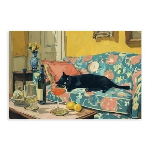 MUYGGAFF Katzenkunst-Poster auf einem Vintage-Sofa, Leinwand-Poster, Schlafzimmerdekoration, Landschaft, Büro, Raumdekoration, Geschenk, 40 x 60 cm von MUYGGAFF