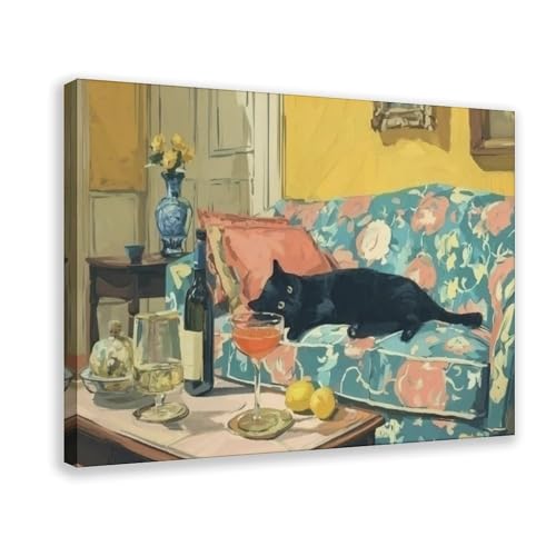 MUYGGAFF Katzenkunst-Poster auf einem Vintage-Sofa, Leinwand-Poster, Schlafzimmerdekoration, Landschaft, Büro, Raumdekoration, Geschenk, 60 x 90 cm von MUYGGAFF