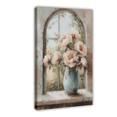 MUYGGAFF Kunstdruck auf Leinwand, Motiv: rosa Pfingstrose, blaue Vase, Wandkunst, Dekordruck, Bild Gemälde für Wohnzimmer, Schlafzimmer, Dekoration, 30 x 45 cm von MUYGGAFF