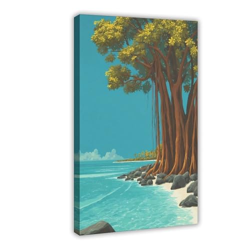 MUYGGAFF Kunstdruck auf Leinwand, Motiv: tropischer hawaiianischer Banyan-Baum, Wandkunst, Dekordruck, Bild Gemälde für Wohnzimmer, Schlafzimmer, Dekoration, 40 x 60 cm von MUYGGAFF