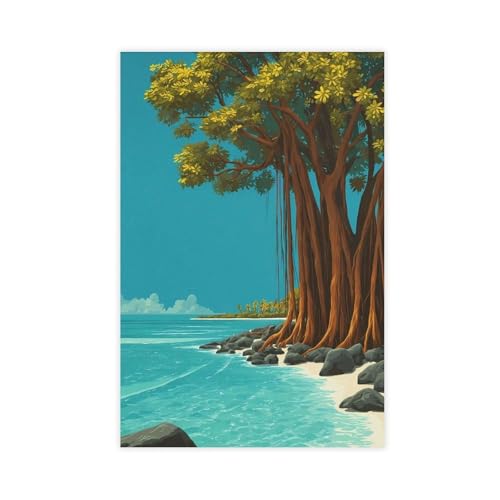 MUYGGAFF Kunstdruck auf Leinwand, Motiv: tropischer hawaiianischer Banyan-Baum, Wandkunst, Dekordruck, Bild für Wohnzimmer, Schlafzimmer, Dekoration, 30 x 45 cm von MUYGGAFF
