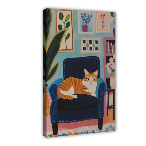 MUYGGAFF Leinwandposter, Motiv: Die orangefarbene und weiße getigerte Katze auf dem Sofa, Wandkunst, Dekordruck, Gemälde für Wohnzimmer, Schlafzimmer, Dekoration, 60 x 90 cm MUYGGAFF Leinwandposter, Motiv: Die orangefarbene und weiße getigerte Katze auf dem Sofa, Wandkunst, Dekordruck, Gemälde für Wohnzimmer, Schlafzimmer, Dekoration, 60 x 90 cm von MUYGGAFF