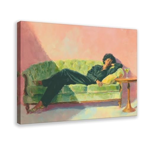 MUYGGAFF Leinwandposter, Motiv: Frau trinkt Martinis auf dem Sofa, Wandkunst, Dekordruck, Bild Gemälde für Wohnzimmer, Schlafzimmer, Dekoration, 20 x 30 cm von MUYGGAFF