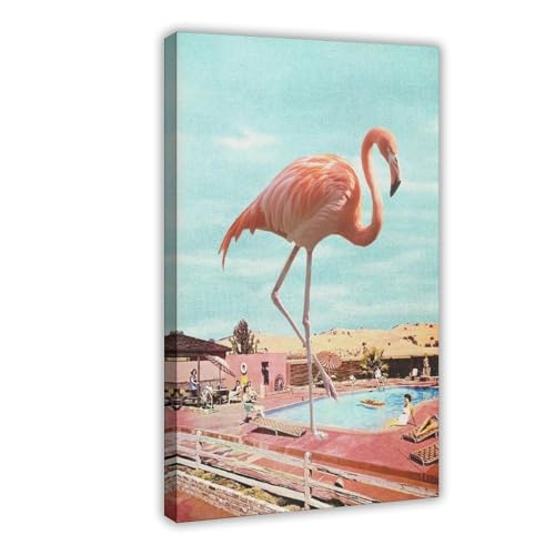 MUYGGAFF Leinwandposter, Motiv: Surrealer Riesen-Flamingo am Pool, Wandkunst, Dekordruck, Bild Gemälde für Wohnzimmer, Schlafzimmer, Dekoration, 20 x 30 cm von MUYGGAFF