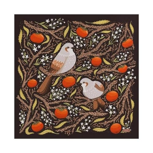 MUYGGAFF Leinwandposter, Retro- und skurrile Pflanzen und Vögel auf einem Kakibaum, Wandkunst, Dekordruck, Bild Gemälde für Wohnzimmer, Schlafzimmer, Dekoration, 70 x 70 cm von MUYGGAFF