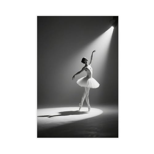 MUYGGAFF Leinwandposter Balletttänzer unter schwarzen und weißen Strahlern, Schlafzimmerdekoration, Landschaft, Büro, Raumdekoration, Geschenk, 30 x 45 cm von MUYGGAFF